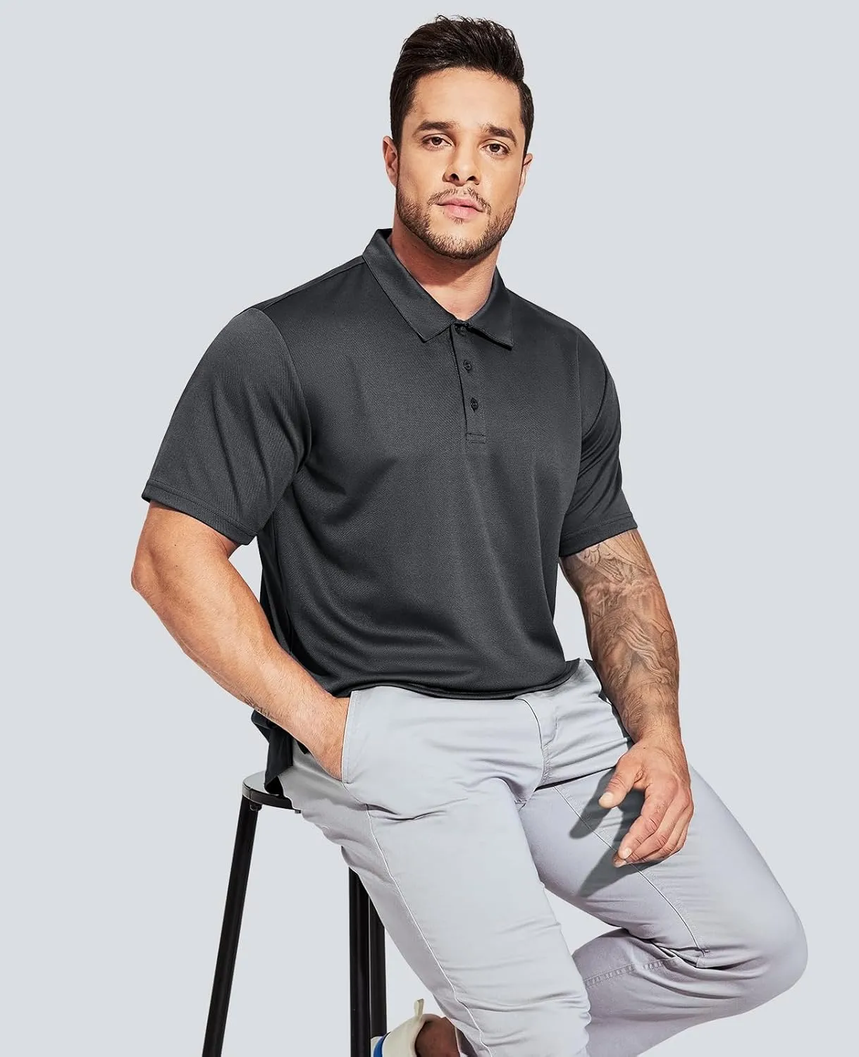 MIER Men's Quick Dry Polo Shirts Polyester Casual Collared Shirts Short Sleeve, Moisture-Wicking, Sun Protection