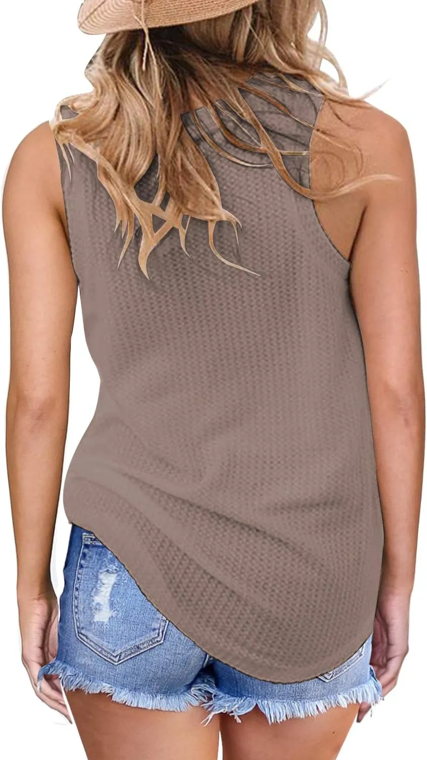 MIHOLL Womens Casual Tops Sleeveless Cute Twist Knot Waffle Knit Shirts Tank Tops
