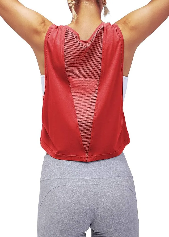 Mippo Womens Mesh Back Workout Crop Tops Loose Fit Gym Running Tank Tops