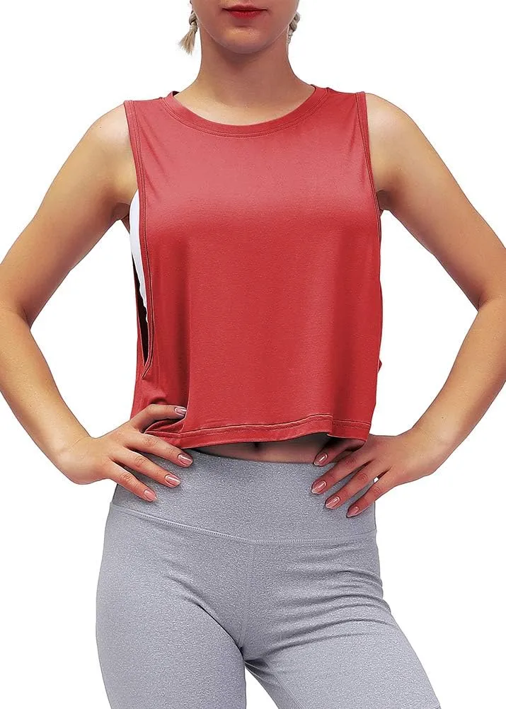 Mippo Womens Mesh Back Workout Crop Tops Loose Fit Gym Running Tank Tops