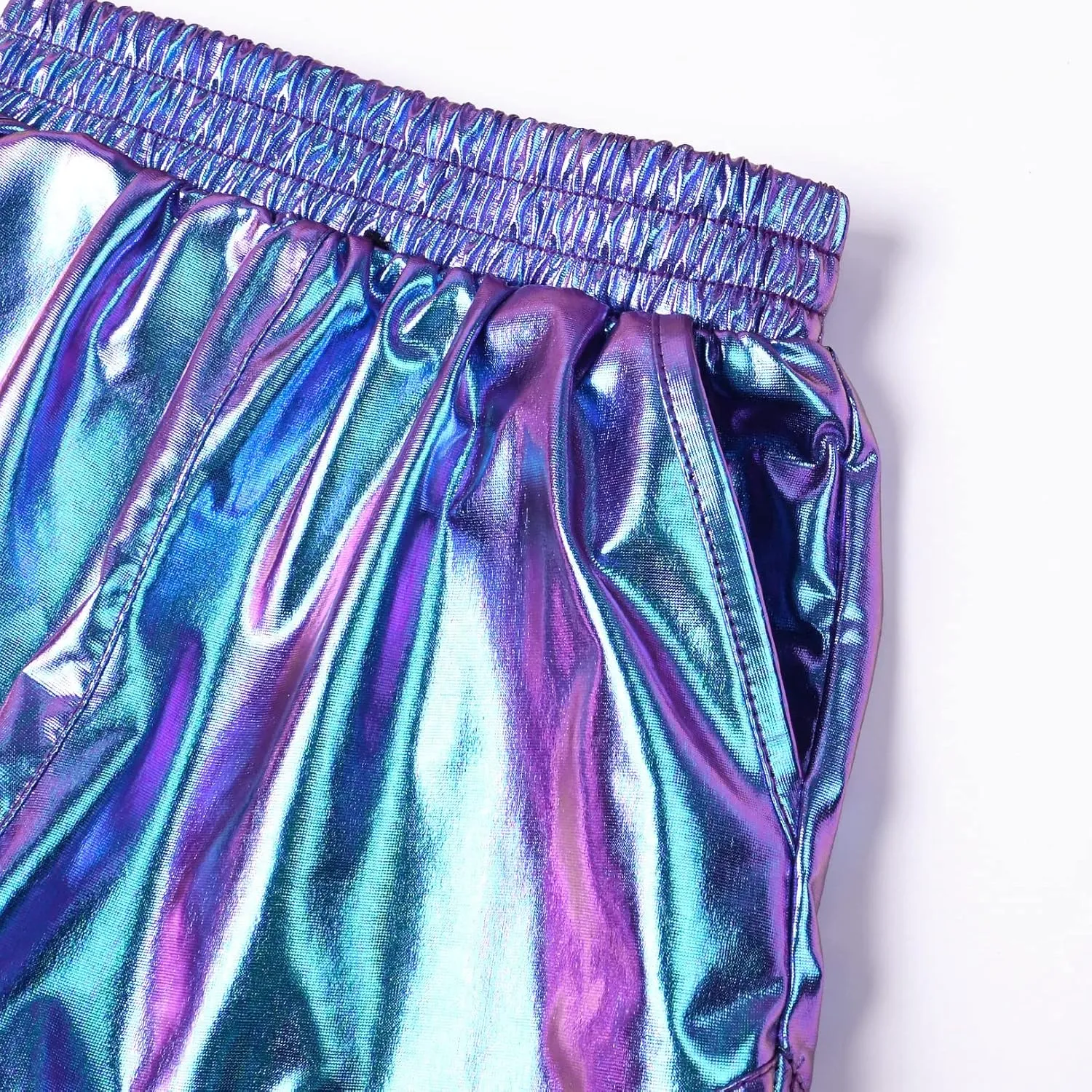 Mirawise Girls Metallic Shorts Shiny Hot Pants Sparkly Dance Outfits Short Pants with Sunglasses
