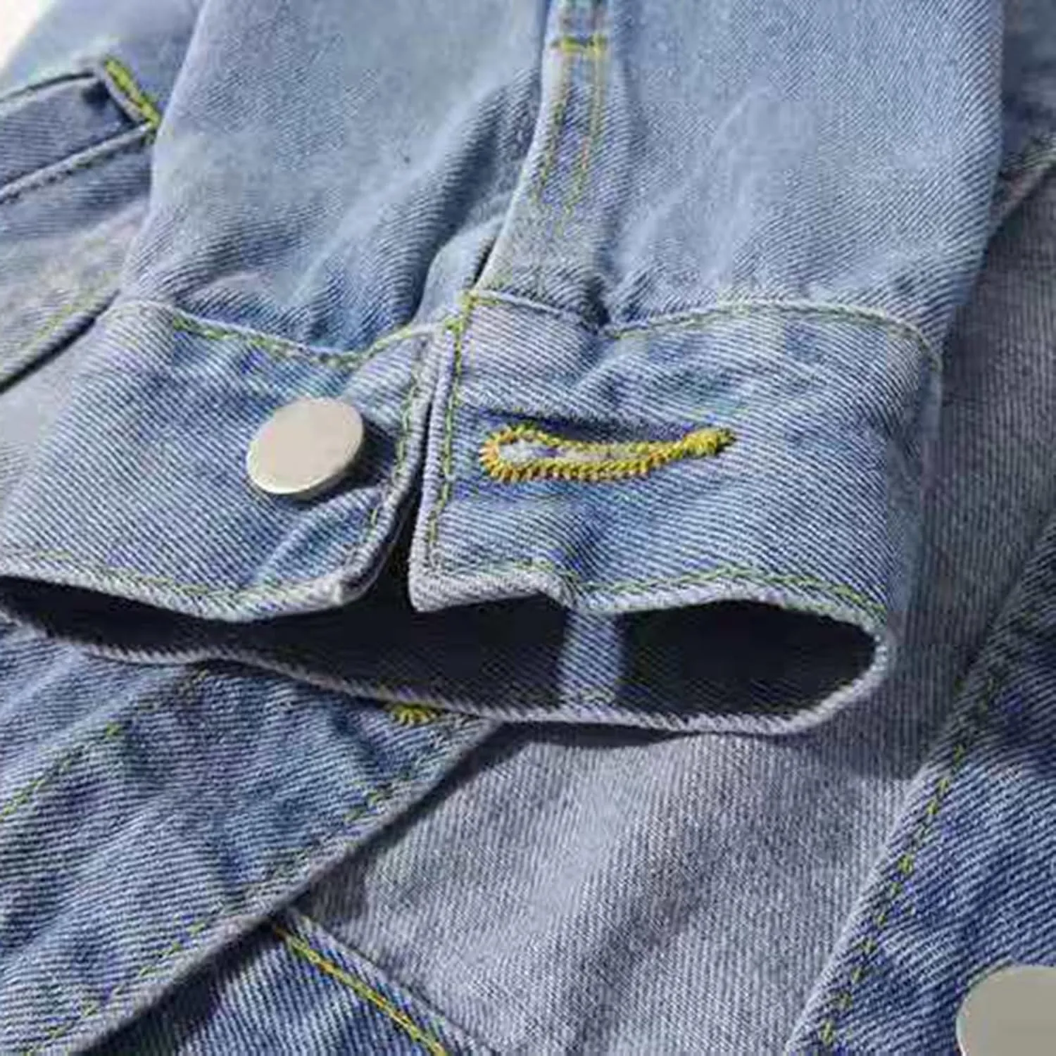 Miyaomn Womens 3/4 Sleeve Short Denim Jacket Lapel Collared Button Down Cropped Jean Jackets Pockets Casual Work Trucker Coat