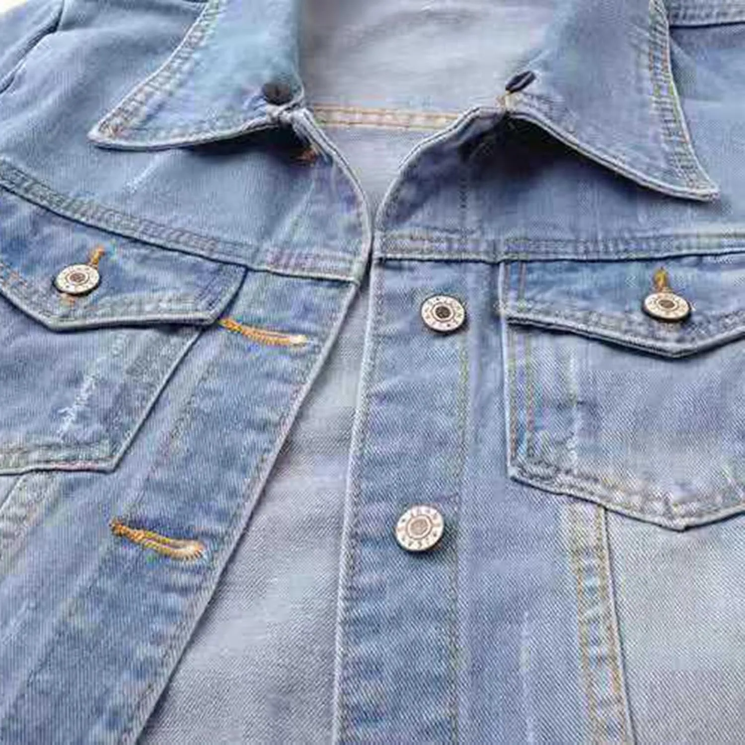 Miyaomn Womens 3/4 Sleeve Short Denim Jacket Lapel Collared Button Down Cropped Jean Jackets Pockets Casual Work Trucker Coat