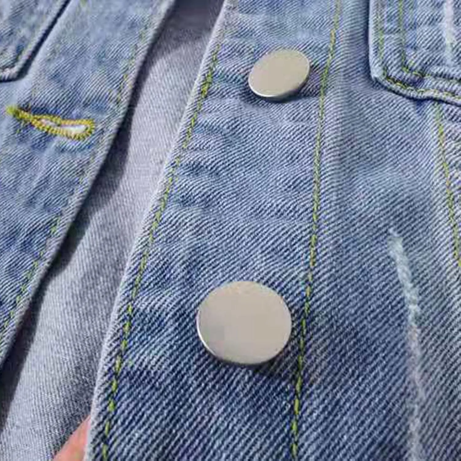 Miyaomn Womens 3/4 Sleeve Short Denim Jacket Lapel Collared Button Down Cropped Jean Jackets Pockets Casual Work Trucker Coat