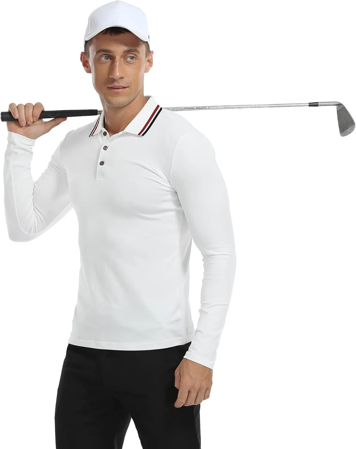 MLANM Men's Polo Regular-Fit Quick-Dry Golf Striped Short Sleeve Collared T-Shirts