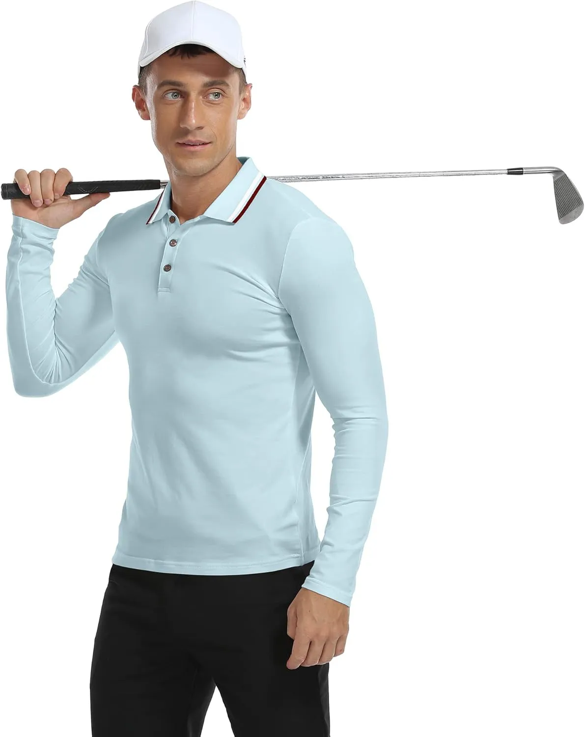 MLANM Men's Polo Regular-Fit Quick-Dry Golf Striped Short Sleeve Collared T-Shirts