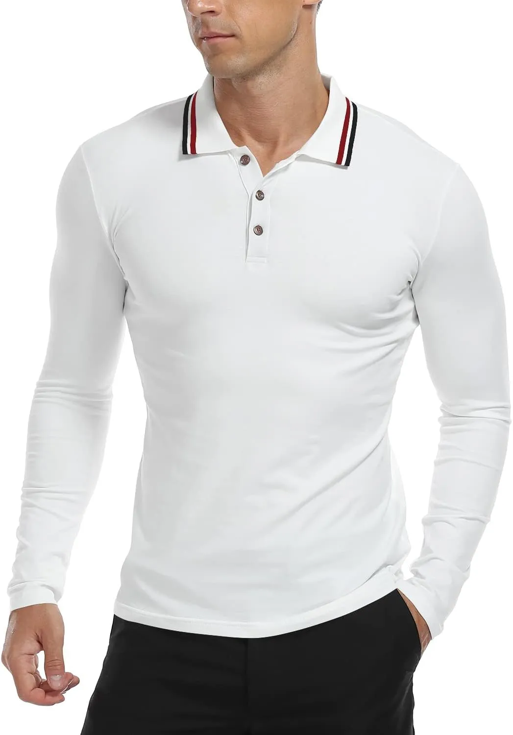 MLANM Men's Polo Regular-Fit Quick-Dry Golf Striped Short Sleeve Collared T-Shirts