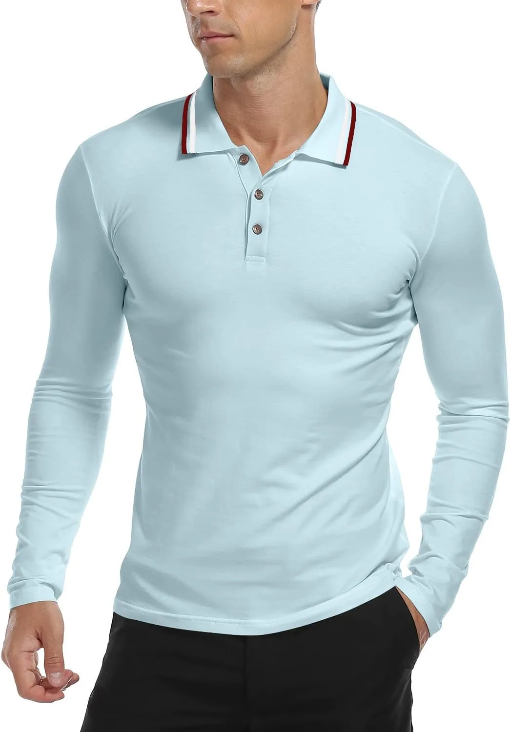 MLANM Men's Polo Regular-Fit Quick-Dry Golf Striped Short Sleeve Collared T-Shirts