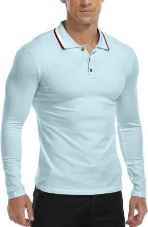 MLANM Men's Polo Regular-Fit Quick-Dry Golf Striped Short Sleeve Collared T-Shirts