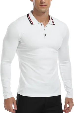 MLANM Men's Polo Regular-Fit Quick-Dry Golf Striped Short Sleeve Collared T-Shirts