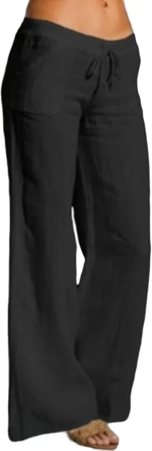 Mmoneyake Womens Cotton Linen Drawstring Pants Casual High Waist Lounge Pants Trousers with Pockets Loose Fit Palazzo Pants