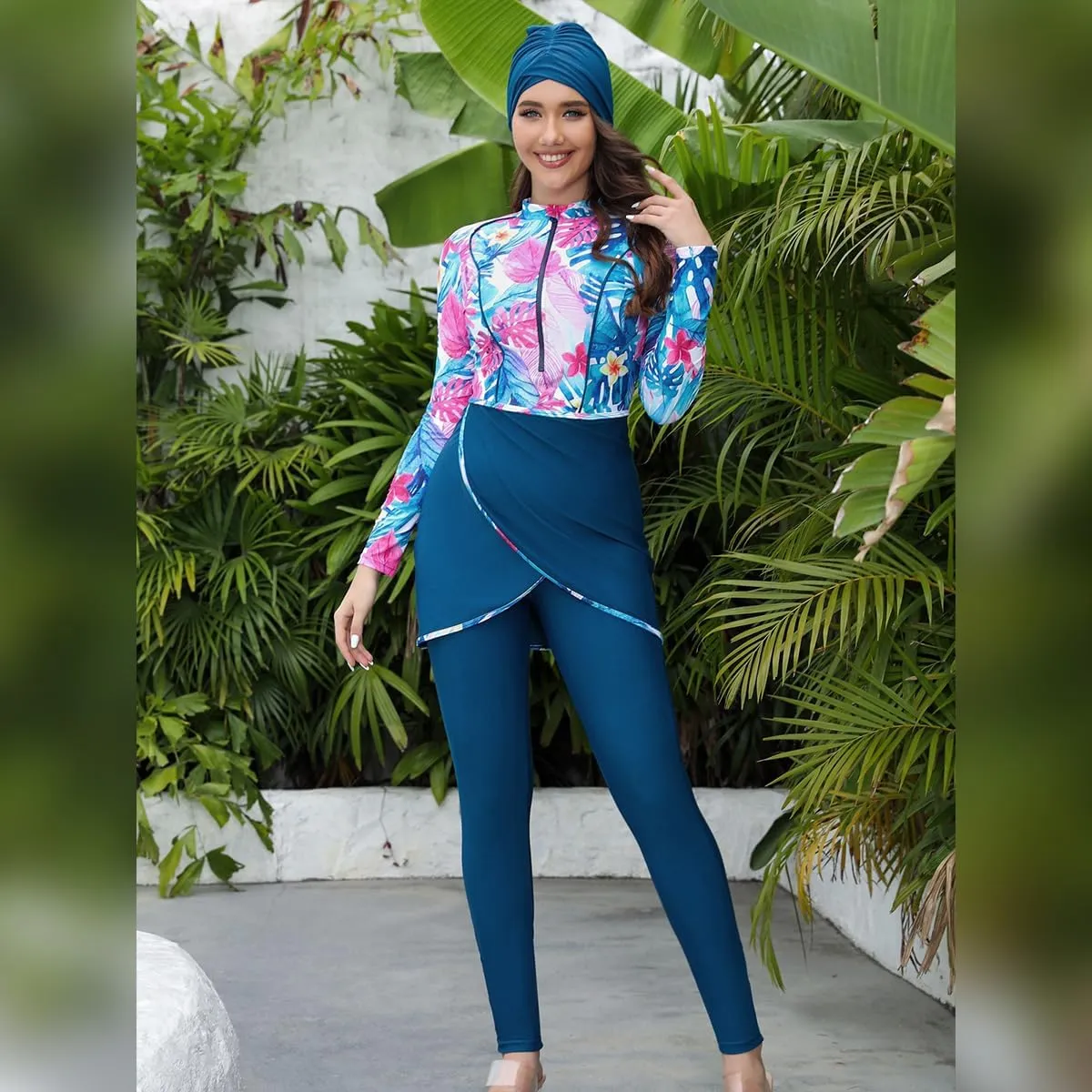 Muslim Swimsuits for Women Long Sleeve Built-in Bra Swimming Tops   Swimming Pants   Hijab Burkini Full Cover Swimwear
