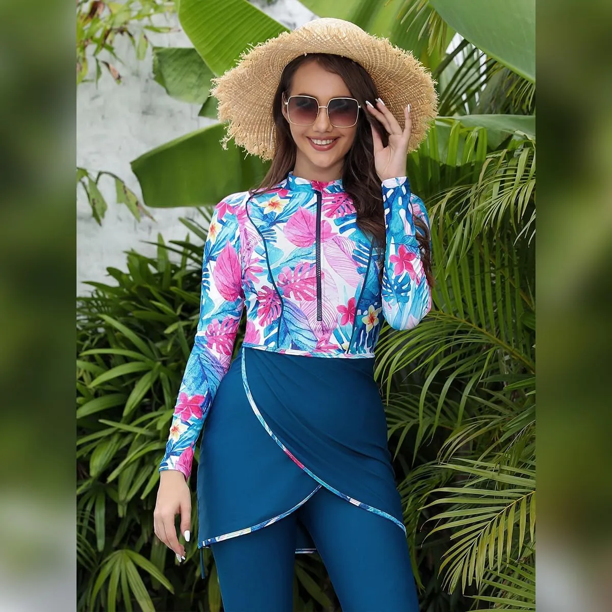 Muslim Swimsuits for Women Long Sleeve Built-in Bra Swimming Tops   Swimming Pants   Hijab Burkini Full Cover Swimwear
