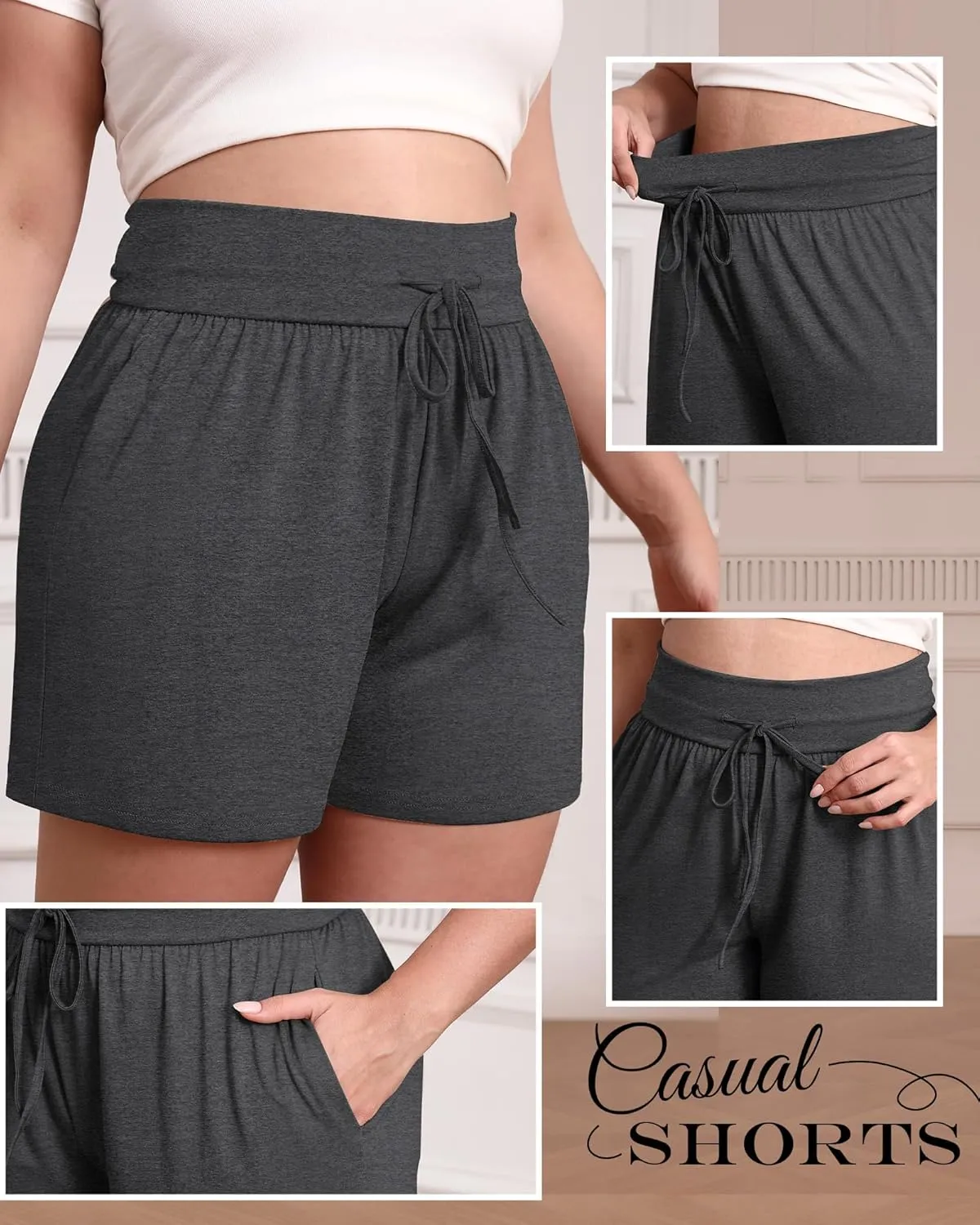 Neer 3 Pack Women's Plus Size Sweat Shorts, Cotton Drawstring Lounge Shorts Casual Summer Lightweight Soft Short with Pockets
