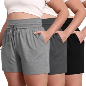 Neer 3 Pack Women's Plus Size Sweat Shorts, Cotton Drawstring Lounge Shorts Casual Summer Lightweight Soft Short with Pockets