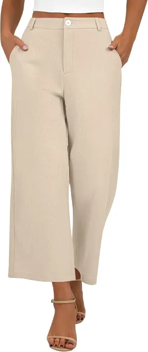 Neer Women's Cotton Linen Palazzo Pants, Casual Wide Leg Lounge Pants Summer High Waisted Flowy Trousers with Pockets