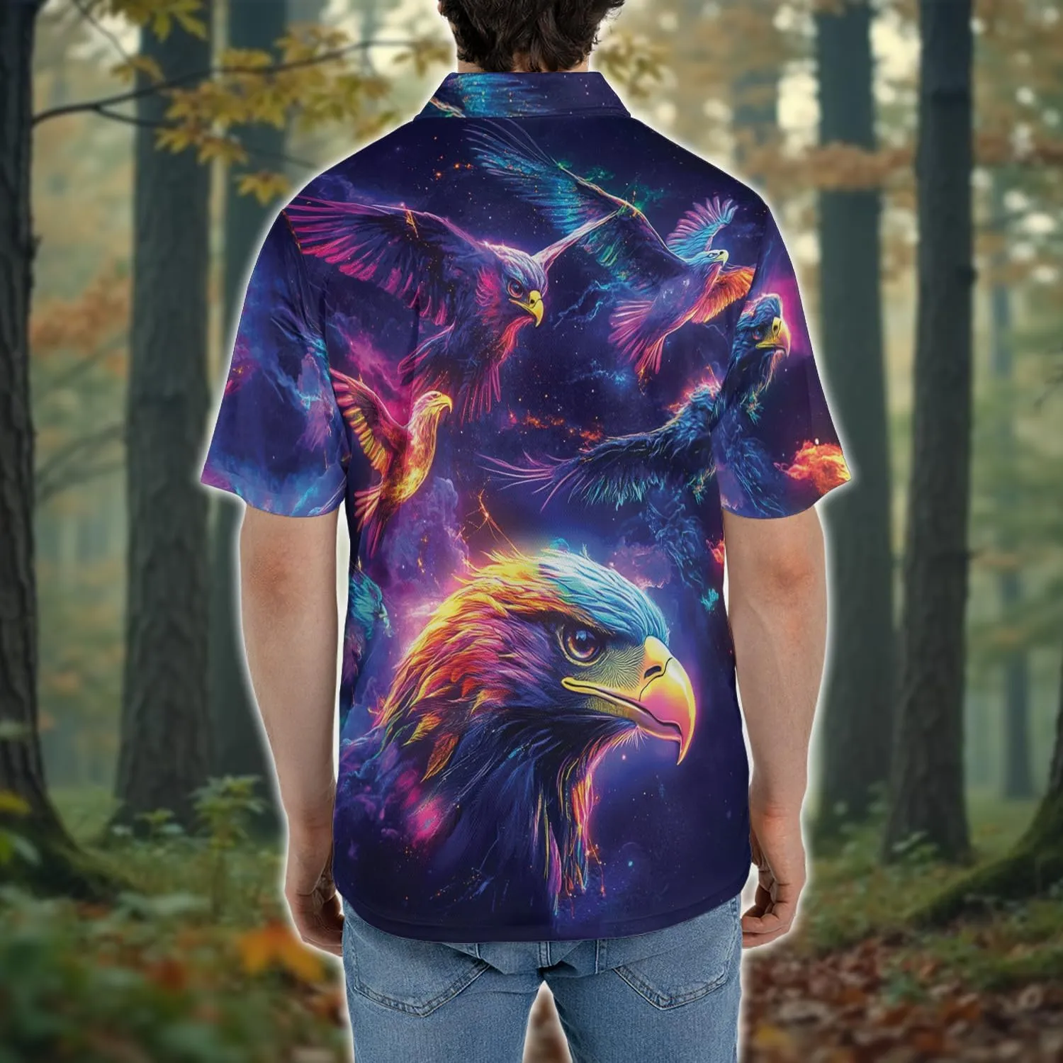 Neon Animal Golf Polo Shirts for Men - Galaxy Space Mens Polo Shirts Short Sleeve Regular Fit Series 131