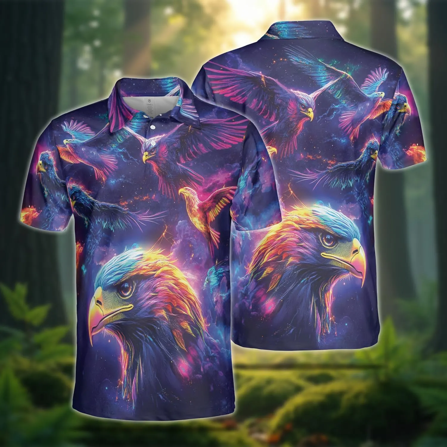 Neon Animal Golf Polo Shirts for Men - Galaxy Space Mens Polo Shirts Short Sleeve Regular Fit Series 131