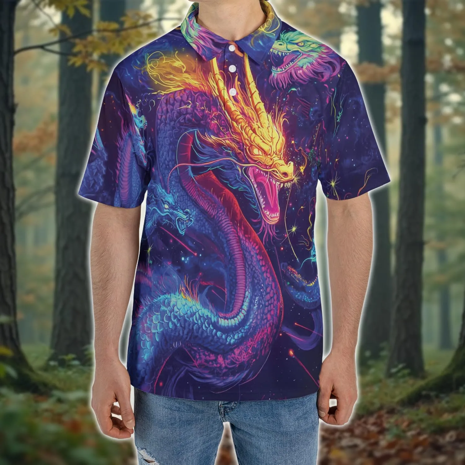 Neon Animal Golf Polo Shirts for Men - Galaxy Space Mens Polo Shirts Short Sleeve Regular Fit Series 131