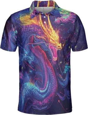 Neon Animal Golf Polo Shirts for Men - Galaxy Space Mens Polo Shirts Short Sleeve Regular Fit Series 131