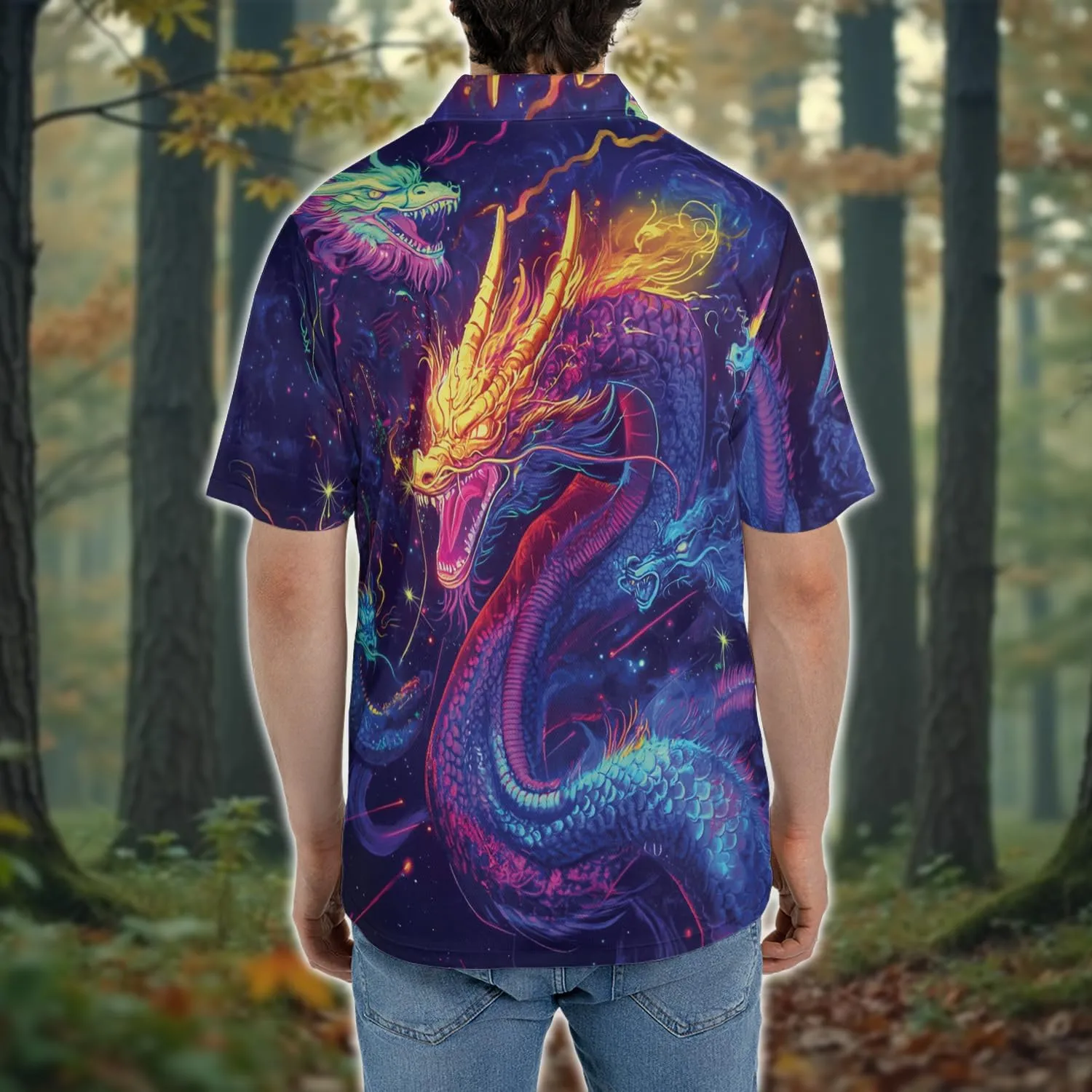 Neon Animal Golf Polo Shirts for Men - Galaxy Space Mens Polo Shirts Short Sleeve Regular Fit Series 131