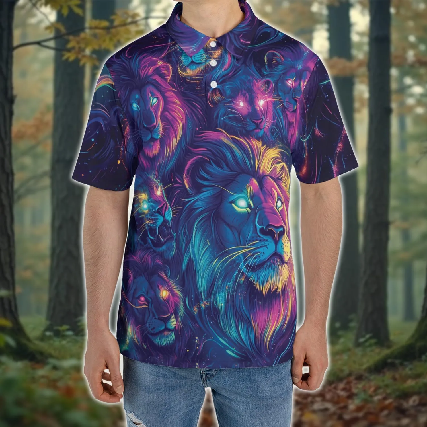 Neon Animal Golf Polo Shirts for Men - Galaxy Space Mens Polo Shirts Short Sleeve Regular Fit Series 131
