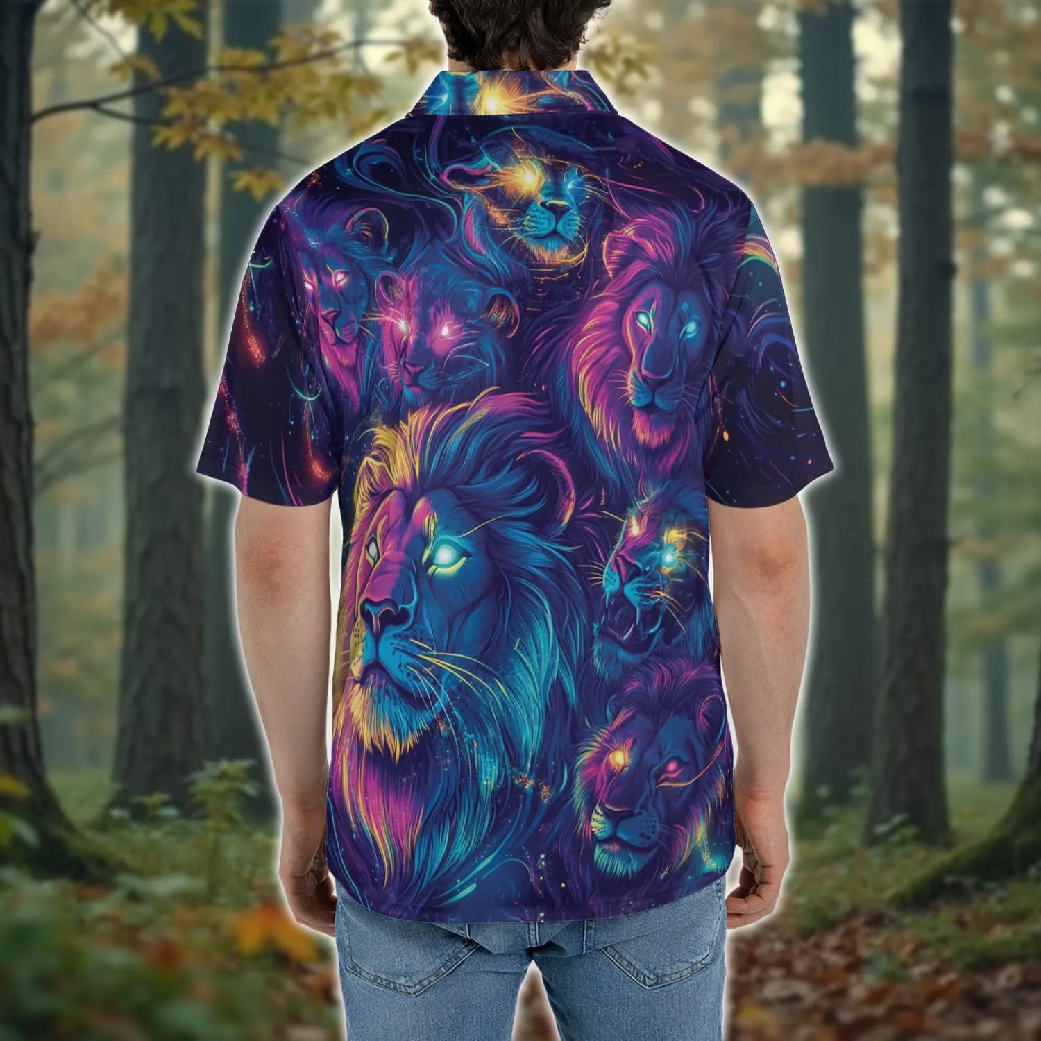 Neon Animal Golf Polo Shirts for Men - Galaxy Space Mens Polo Shirts Short Sleeve Regular Fit Series 131