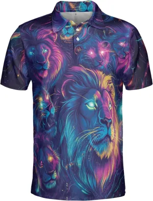 Neon Animal Golf Polo Shirts for Men - Galaxy Space Mens Polo Shirts Short Sleeve Regular Fit Series 131