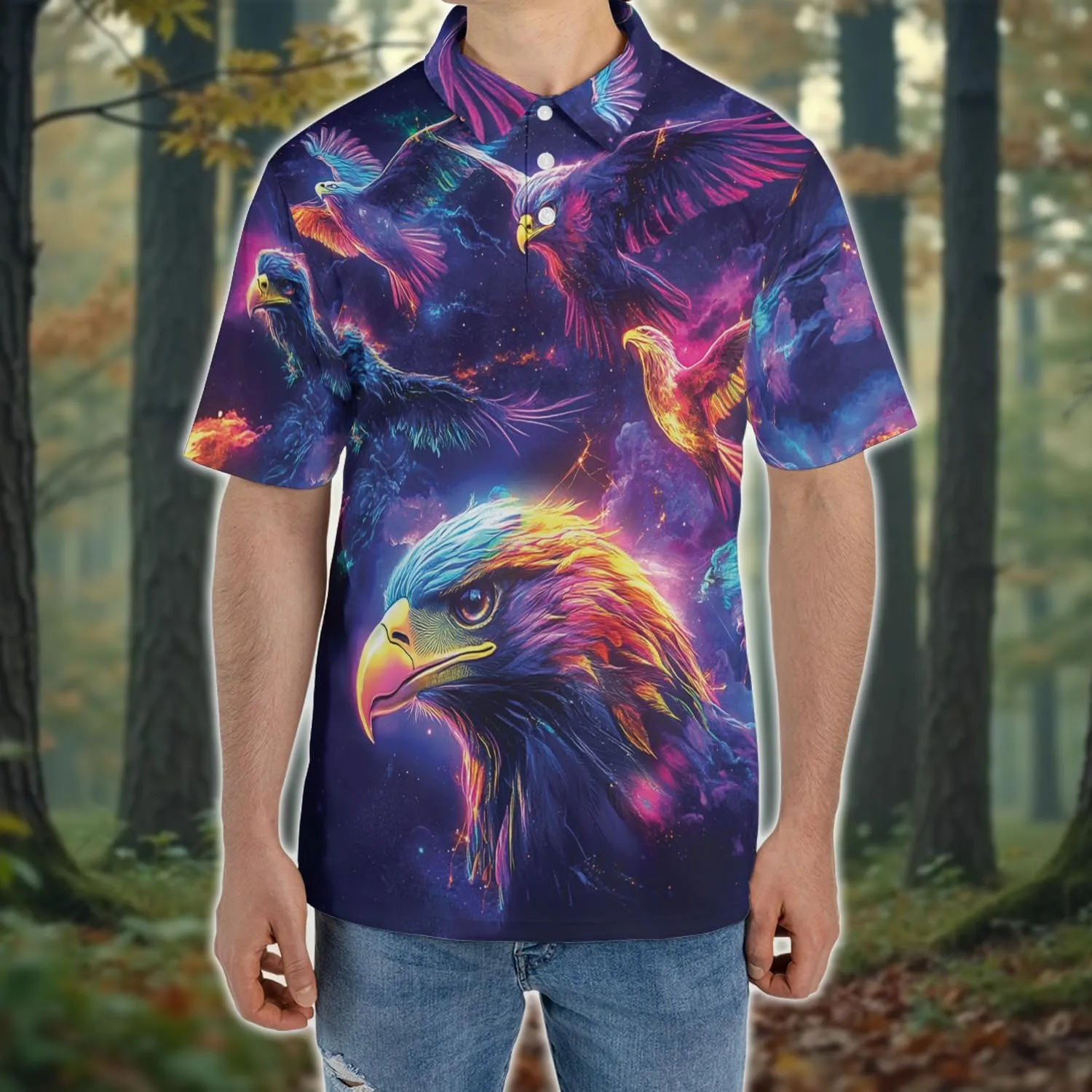 Neon Animal Golf Polo Shirts for Men - Galaxy Space Mens Polo Shirts Short Sleeve Regular Fit Series 131