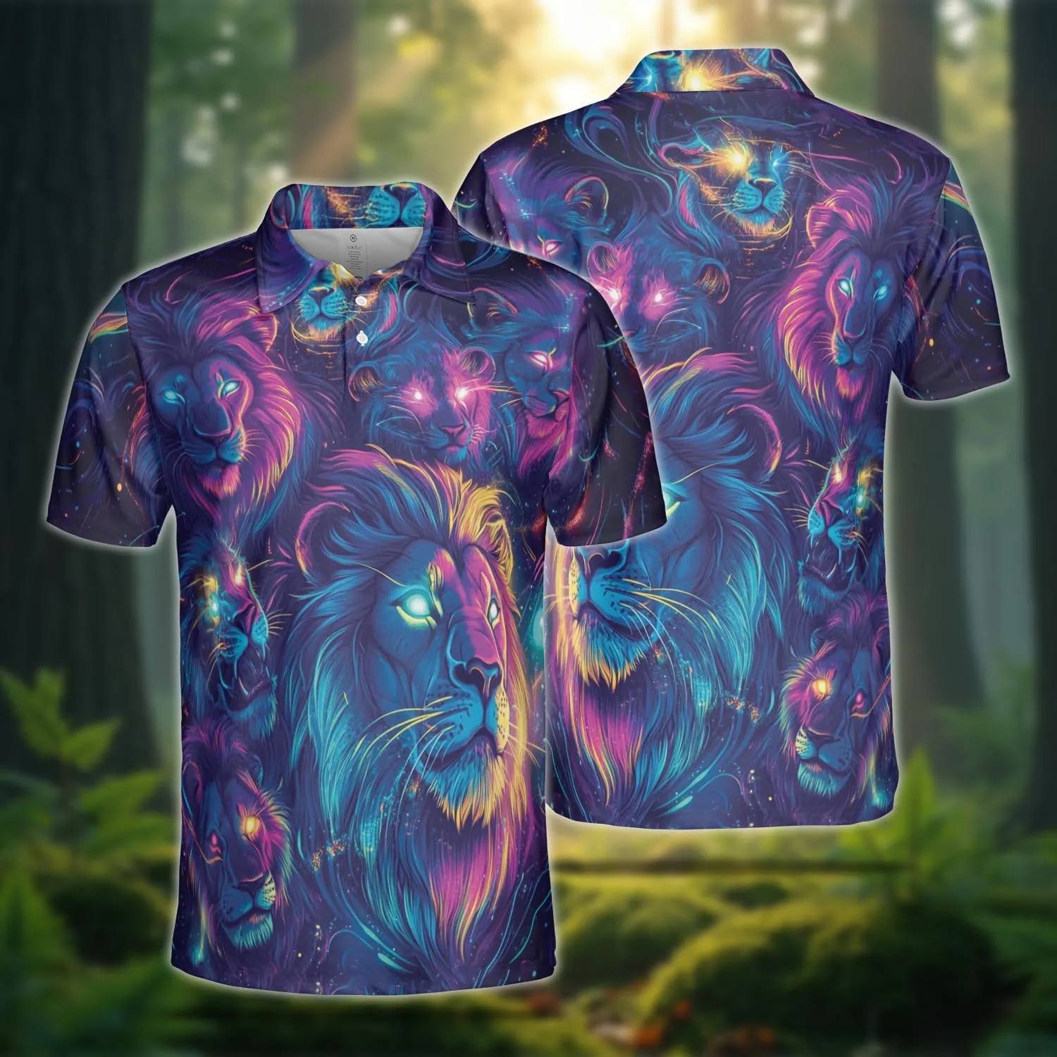 Neon Animal Golf Polo Shirts for Men - Galaxy Space Mens Polo Shirts Short Sleeve Regular Fit Series 131