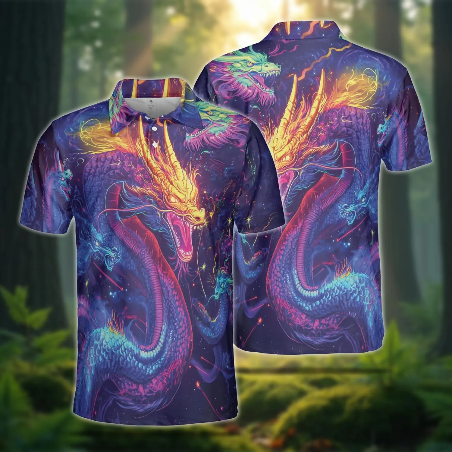 Neon Animal Golf Polo Shirts for Men - Galaxy Space Mens Polo Shirts Short Sleeve Regular Fit Series 131