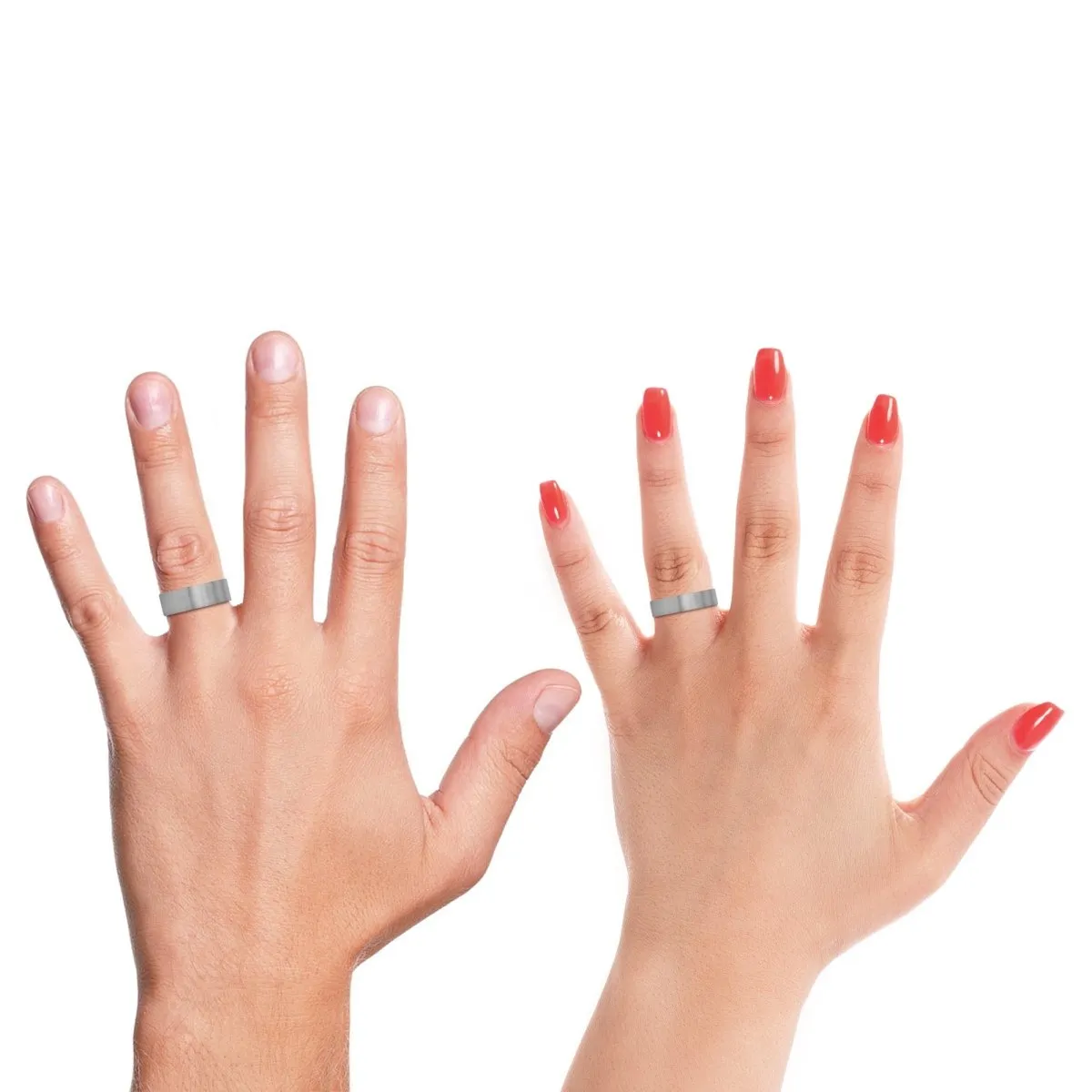NUTMEG | Orange Ring, Silver Tungsten Ring, Brushed, Flat
