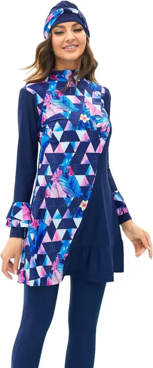 ODIZLI Women Modest Muslim Swimsuit Full Coverage Swimwear Islamic Hijab Swimming Burkini Swim Suit Solid Color