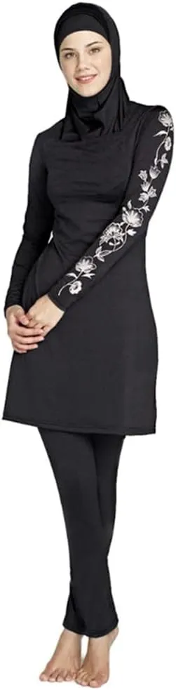 ODIZLI Women Modest Muslim Swimsuit Full Coverage Swimwear Islamic Hijab Swimming Burkini Swim Suit Solid Color