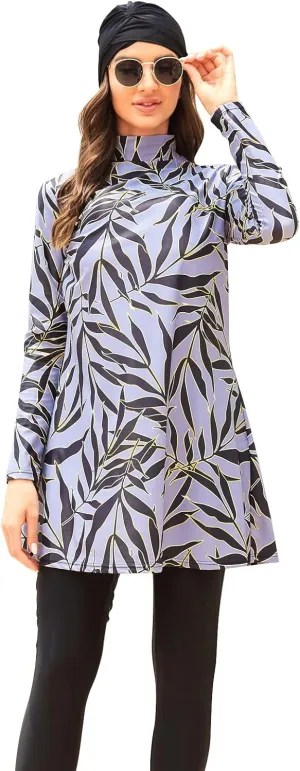 ODIZLI Women Modest Muslim Swimsuit Full Coverage Swimwear Islamic Hijab Swimming Burkini Swim Suit Solid Color