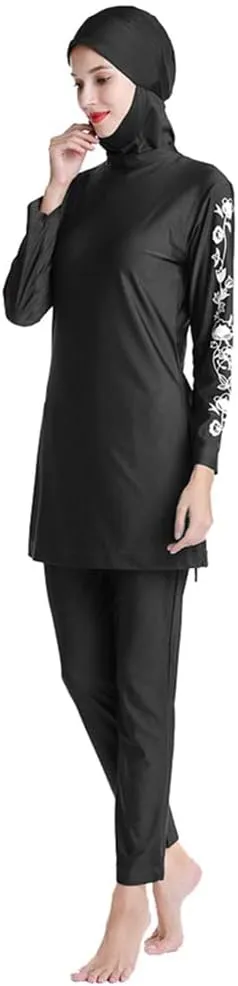 ODIZLI Women Modest Muslim Swimsuit Full Coverage Swimwear Islamic Hijab Swimming Burkini Swim Suit Solid Color