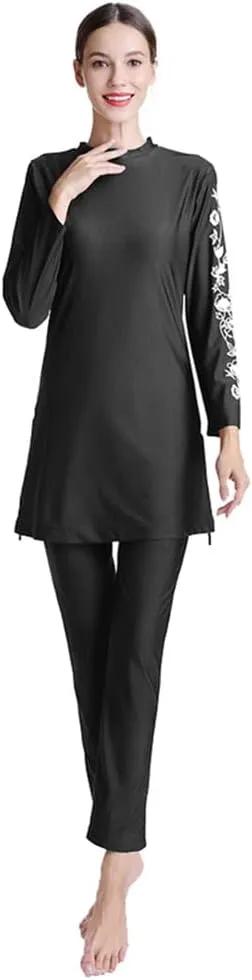 ODIZLI Women Modest Muslim Swimsuit Full Coverage Swimwear Islamic Hijab Swimming Burkini Swim Suit Solid Color