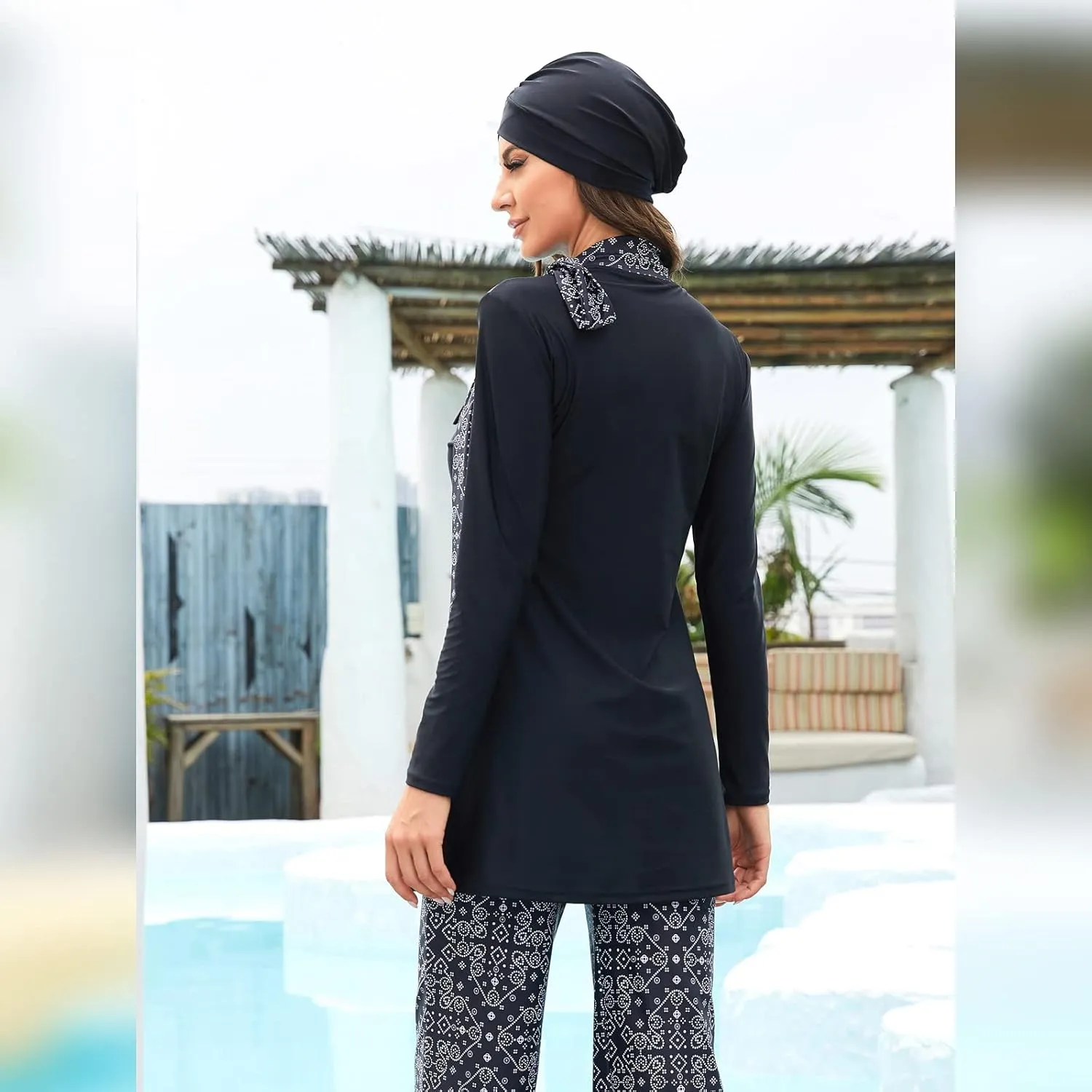 ODIZLI Women Modest Muslim Swimsuit Full Coverage Swimwear Islamic Hijab Swimming Burkini Swim Suit Solid Color