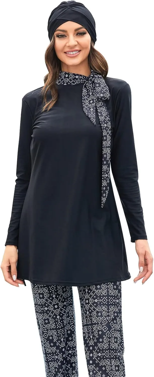 ODIZLI Women Modest Muslim Swimsuit Full Coverage Swimwear Islamic Hijab Swimming Burkini Swim Suit Solid Color