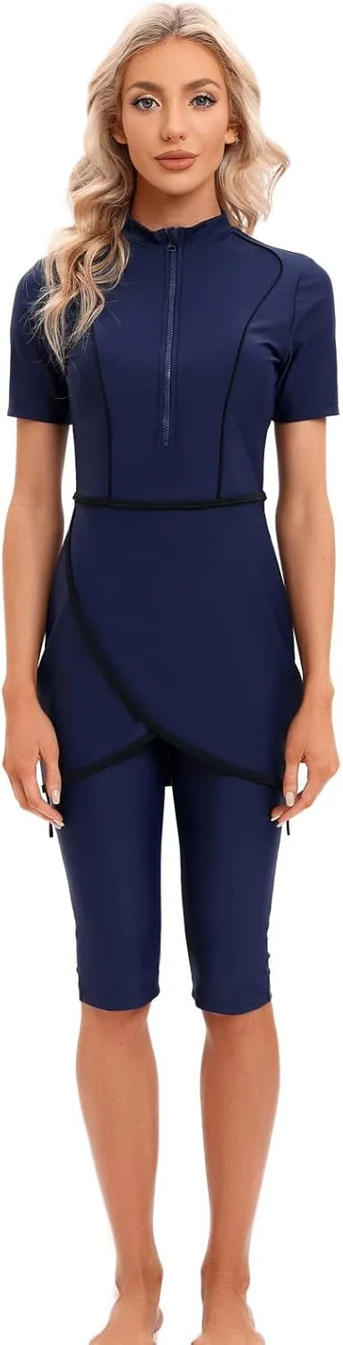 ODIZLI Womens' Swimsuit 3 Pieces Full Cover Hijab Burkini Muslim Swimwear Short Sleeve