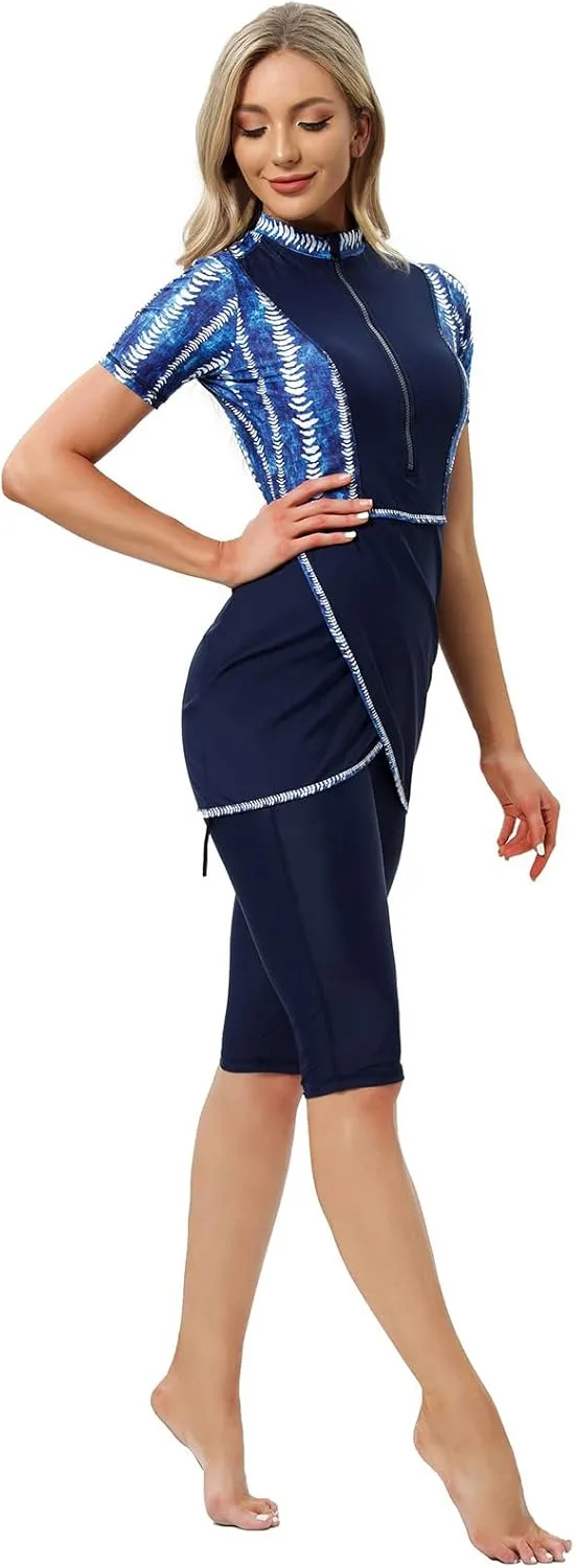 ODIZLI Womens' Swimsuit 3 Pieces Full Cover Hijab Burkini Muslim Swimwear Short Sleeve