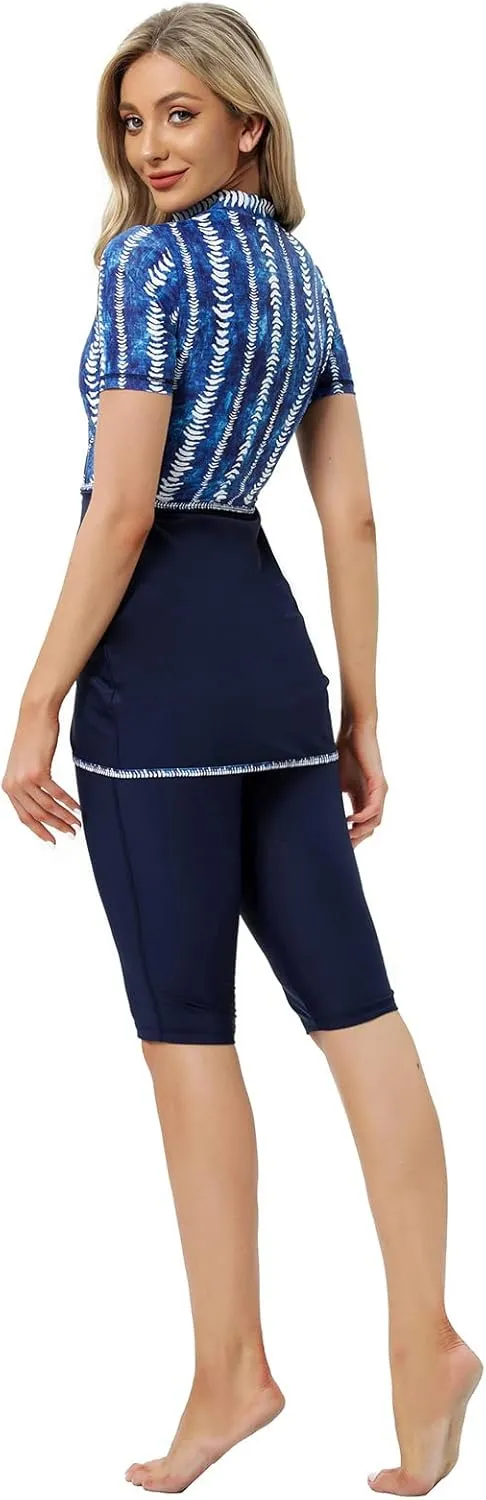 ODIZLI Womens' Swimsuit 3 Pieces Full Cover Hijab Burkini Muslim Swimwear Short Sleeve