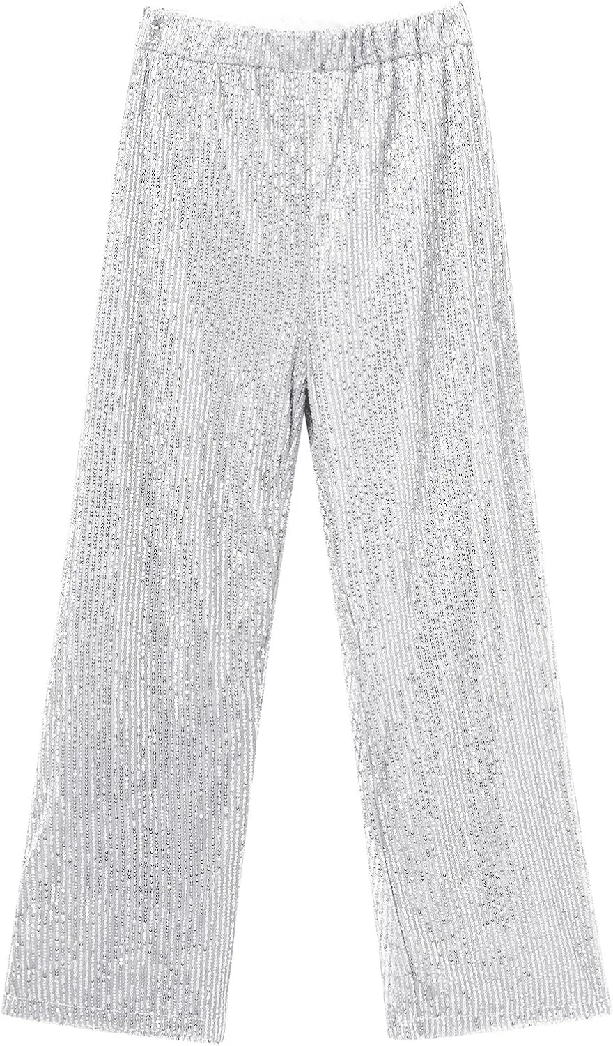 ODIZLI Womens Wide Leg Sparkle Sequin Pants Elastic High Waisted Bling Glitter Dance Pants
