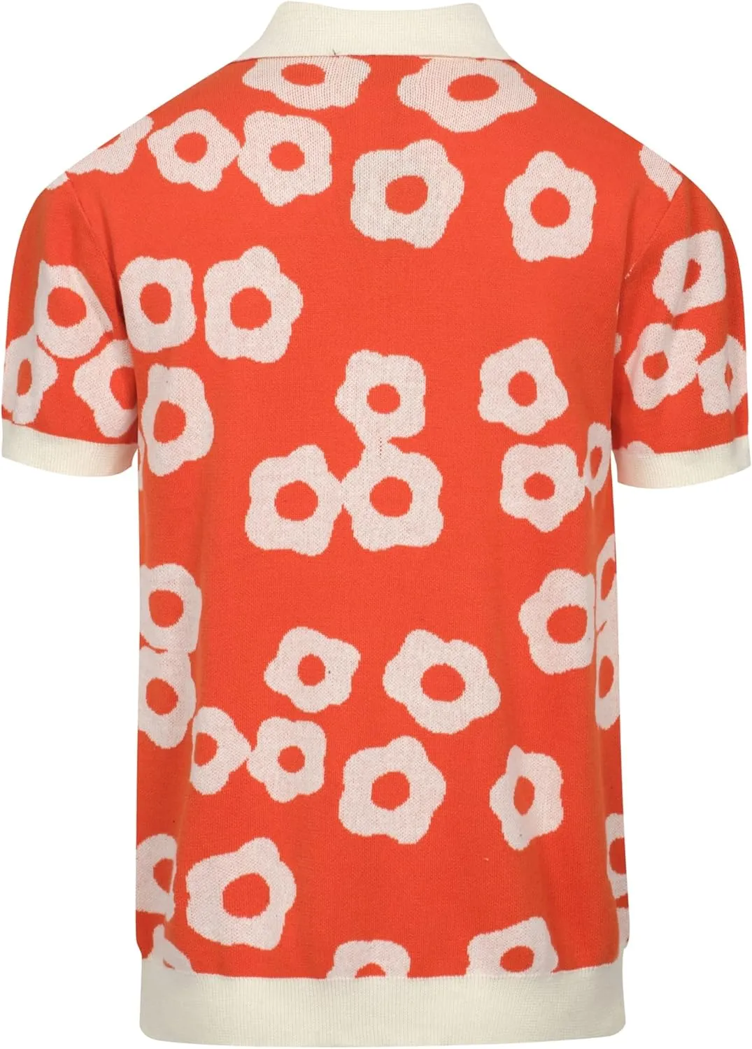 OXKNIT Mens Vintage Polo Shirts Casual Flower Pattern Knit Golf Polo Shirts Short Sleeve Jacquard Design