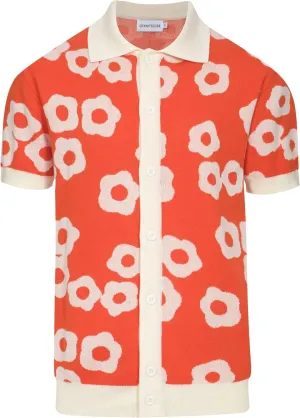 OXKNIT Mens Vintage Polo Shirts Casual Flower Pattern Knit Golf Polo Shirts Short Sleeve Jacquard Design