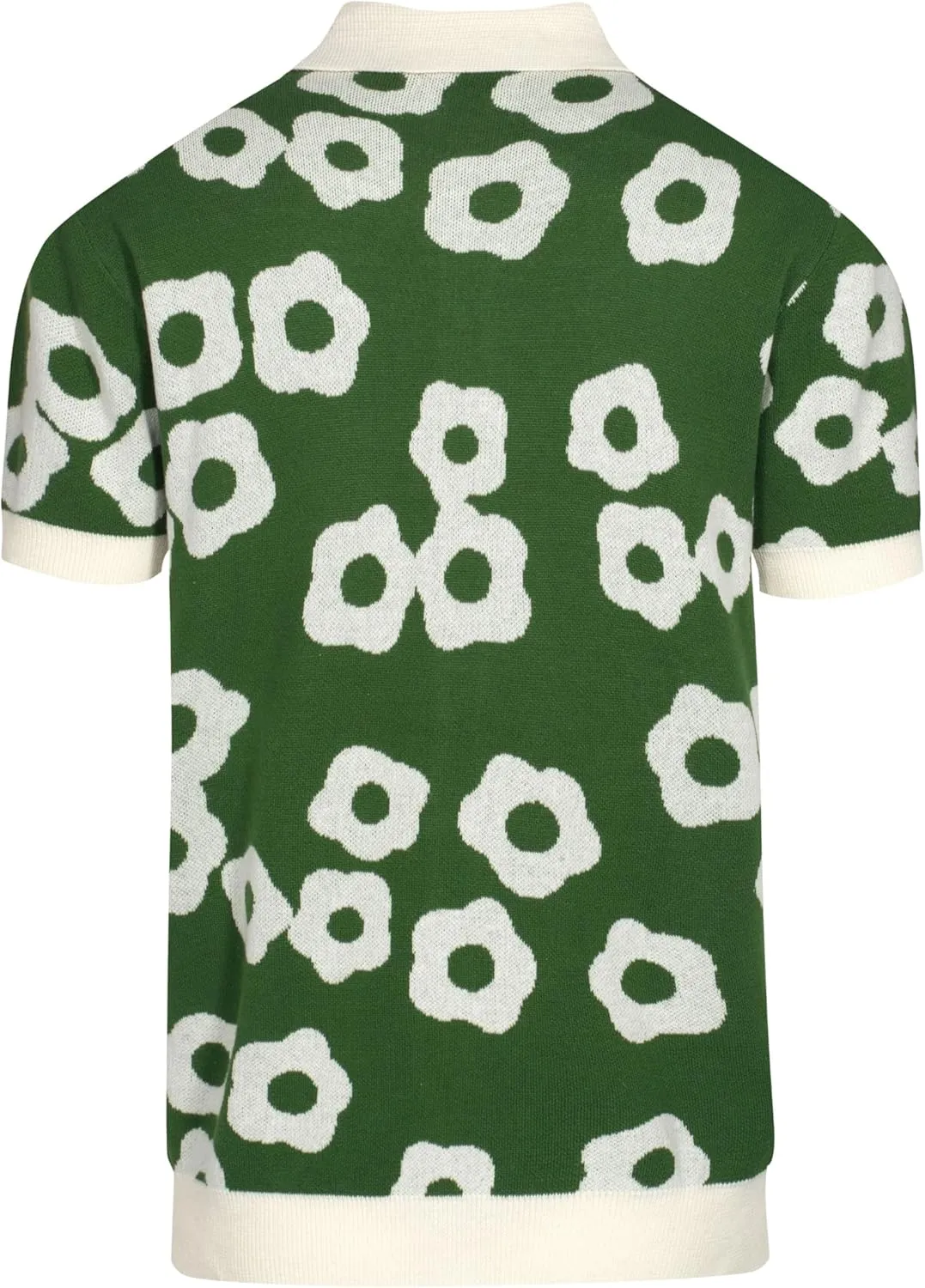 OXKNIT Mens Vintage Polo Shirts Casual Flower Pattern Knit Golf Polo Shirts Short Sleeve Jacquard Design