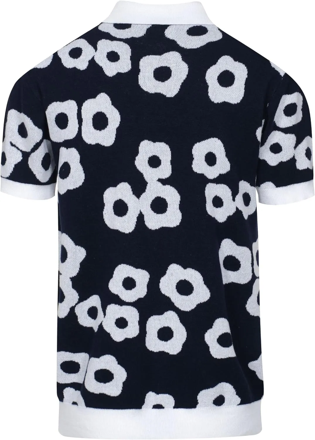 OXKNIT Mens Vintage Polo Shirts Casual Flower Pattern Knit Golf Polo Shirts Short Sleeve Jacquard Design
