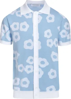 OXKNIT Mens Vintage Polo Shirts Casual Flower Pattern Knit Golf Polo Shirts Short Sleeve Jacquard Design