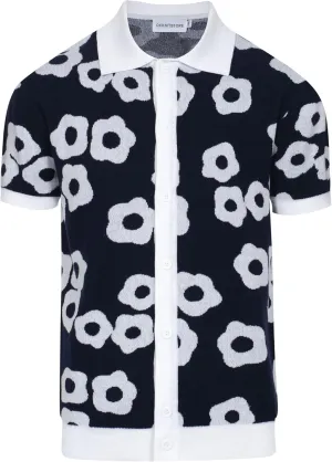 OXKNIT Mens Vintage Polo Shirts Casual Flower Pattern Knit Golf Polo Shirts Short Sleeve Jacquard Design
