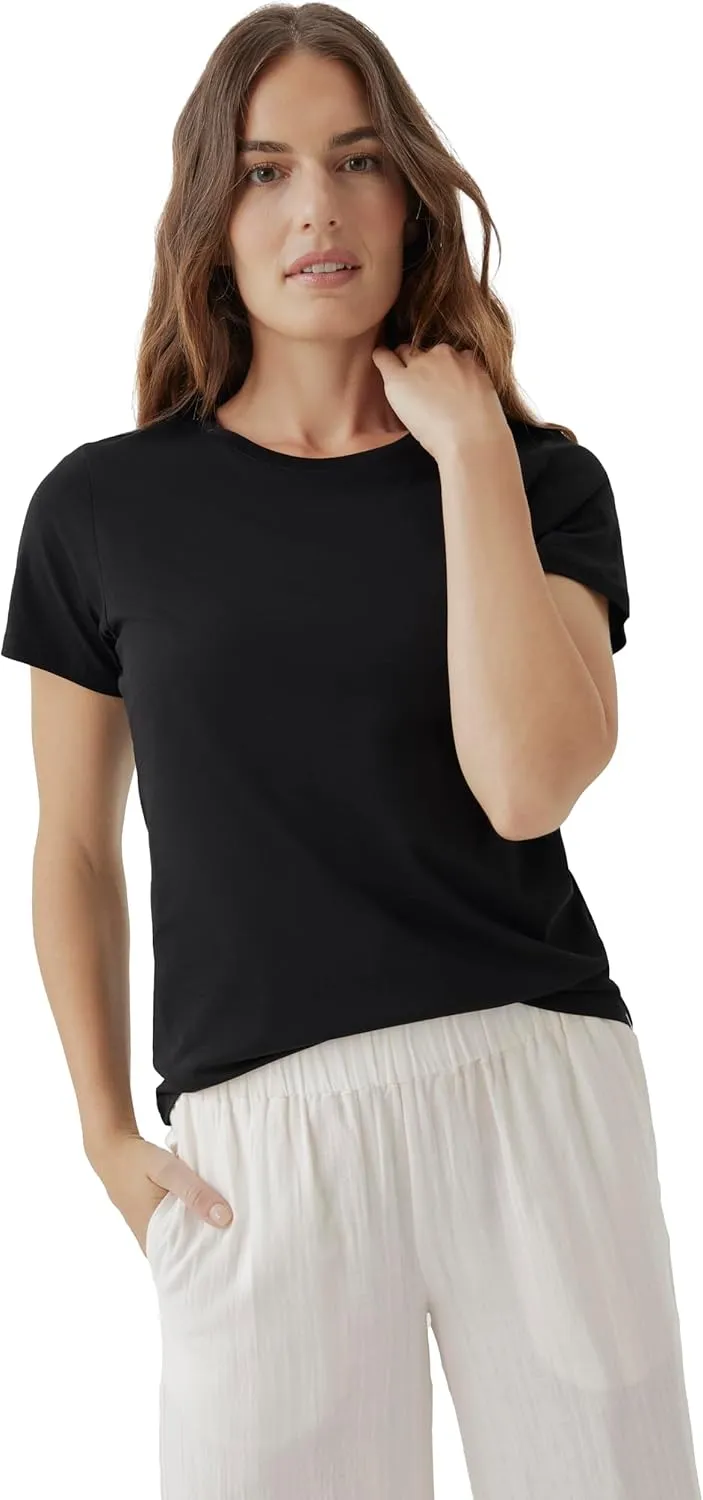 Pact Women's Organic Cotton Softspun Standard Fit Crew Neck T-Shirt, Pack of 5